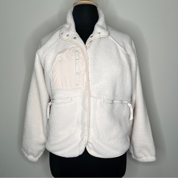NWT Free People Movement Pale Pink Canvas Hit The Slopes Fleece Snap Jacket L - Picture 2 of 10